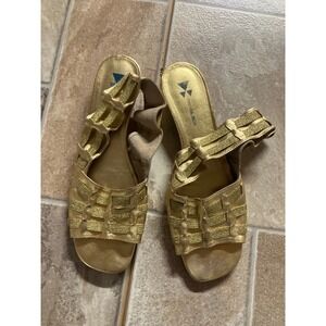 daniblack Gold Embellished Wedge Sandals Women's 8M